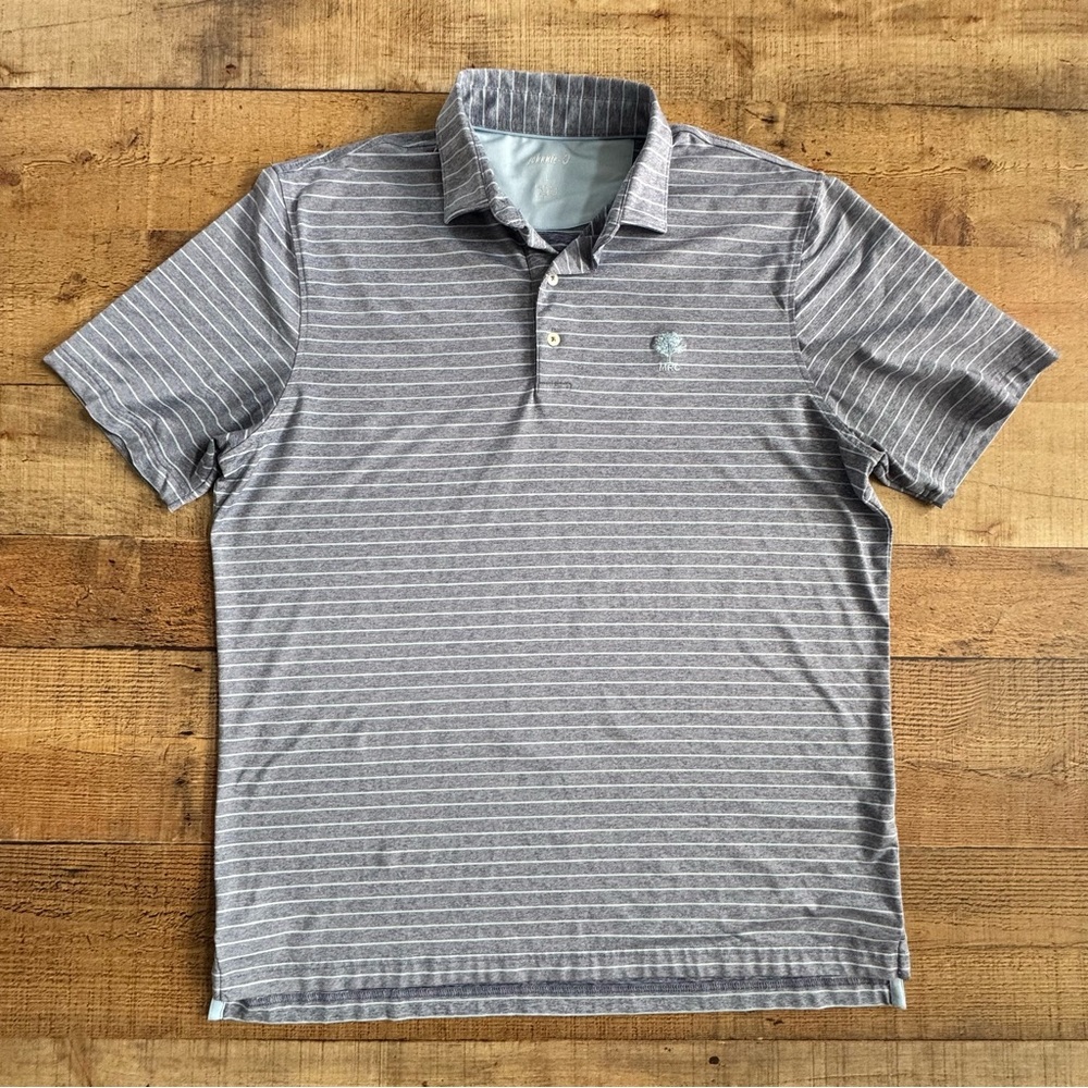 johnnie-O Heather Blue Striped Golf Polo Shirt LARGE